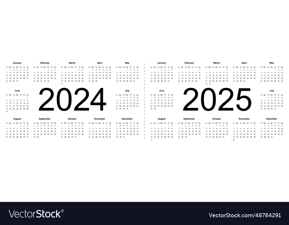 Calendar 2024 2025 week starts from sunday Vector Image