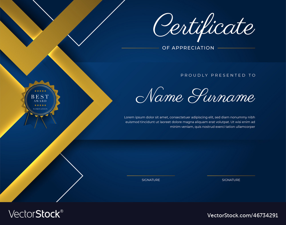 Certificate of appreciation template gold and Vector Image