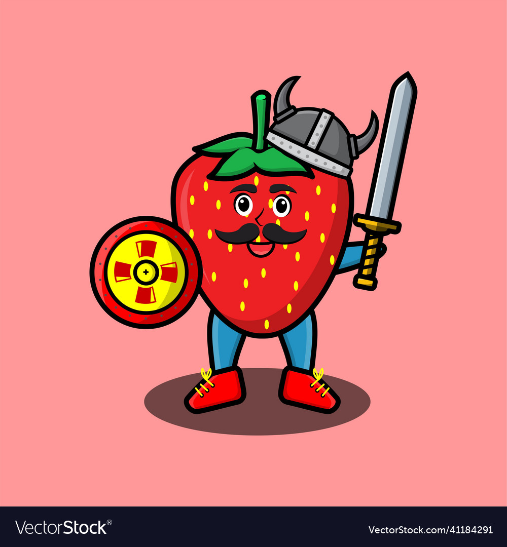 Cute cartoon strawberry viking pirate with sword