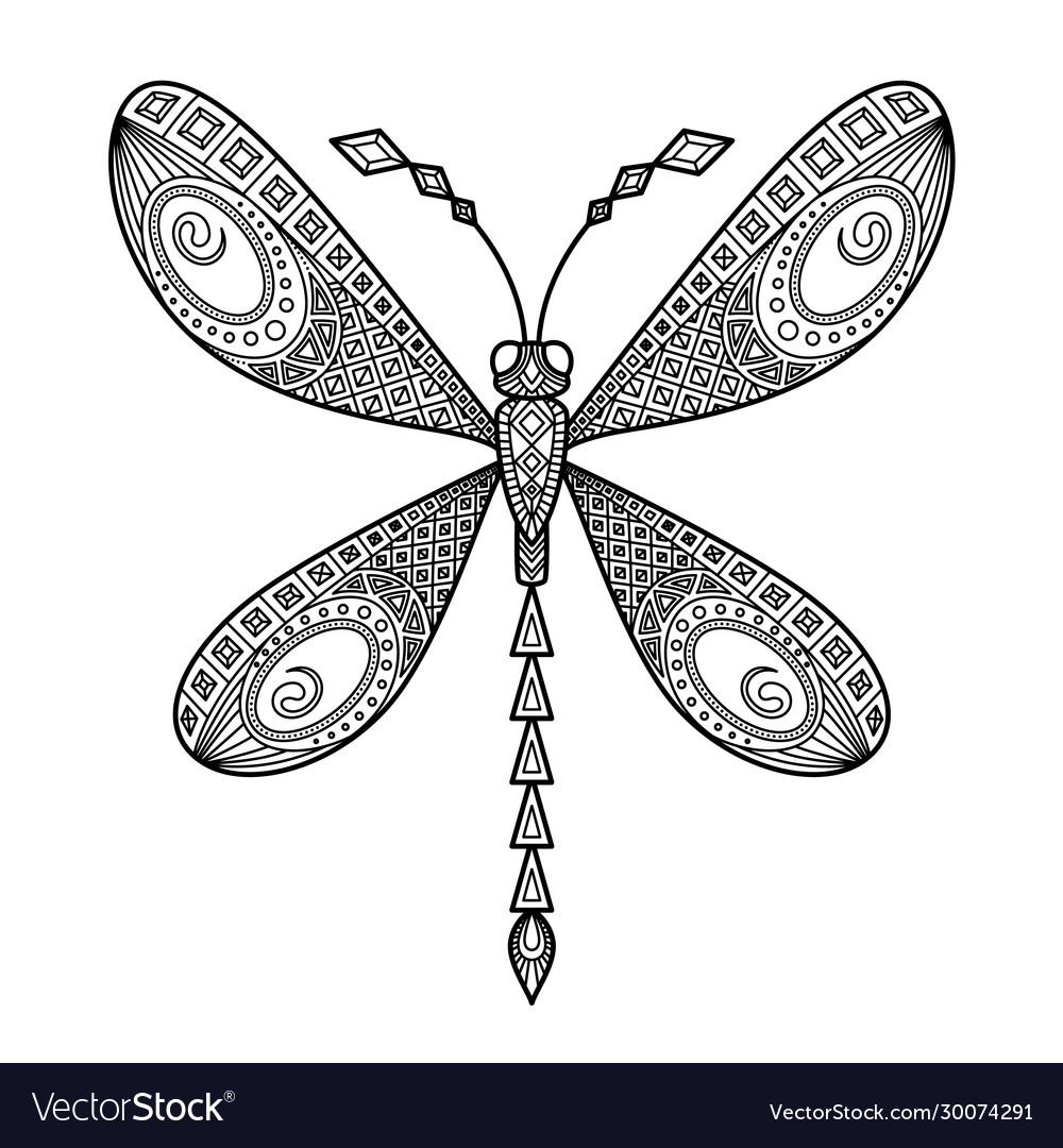 Dragonfly Antistress Doodle Coloring Book Vector Image - Dragonfly Antistress Doodle Coloring Book Vector Image