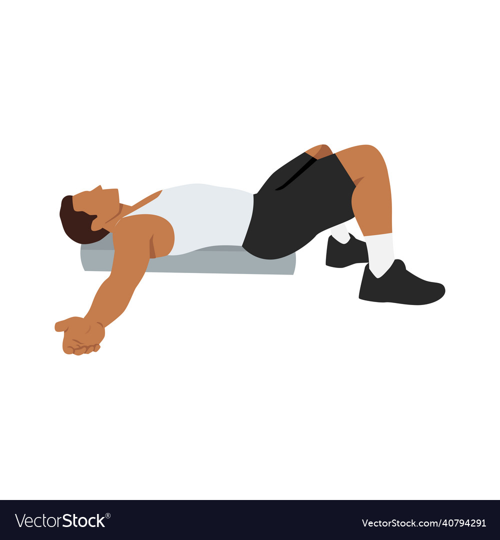 Man doing foam roller chest opener chest exercise Vector Image