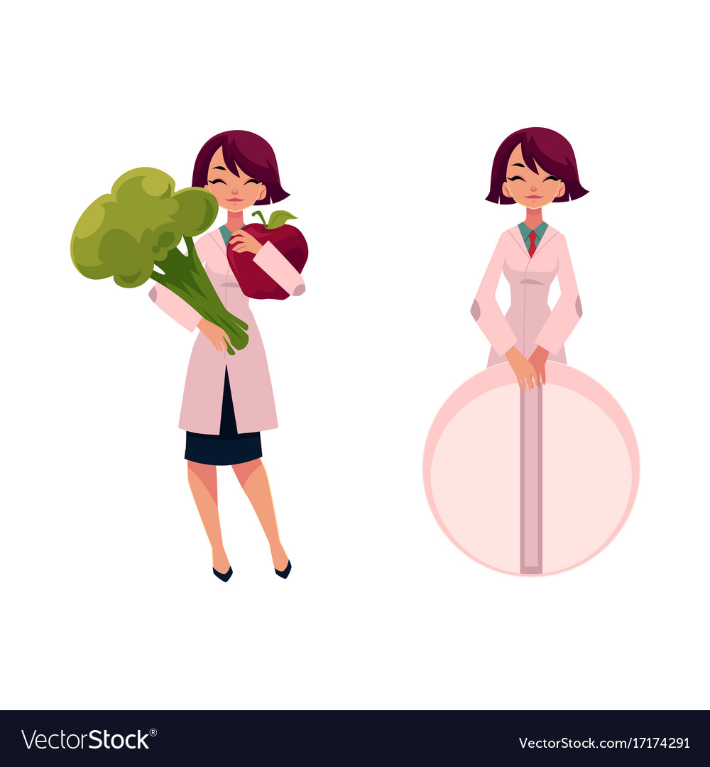 Woman doctor holding huge broccoli and giant pill