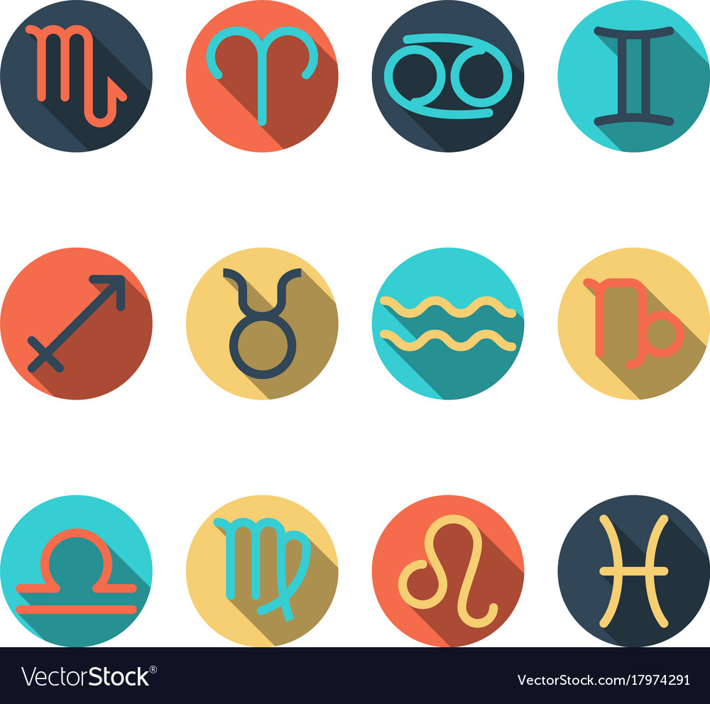 Zodiac Flat Buttons Icon Set Separated By Vector Image