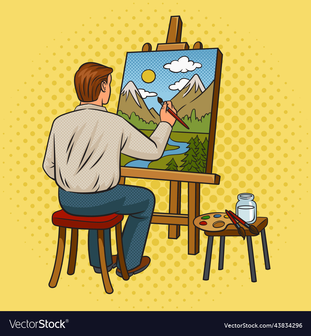 Artist painting landscape pop art Royalty Free Vector Image