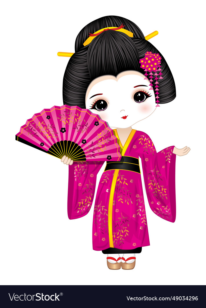 Beautiful geisha in pink kimono Royalty Free Vector Image