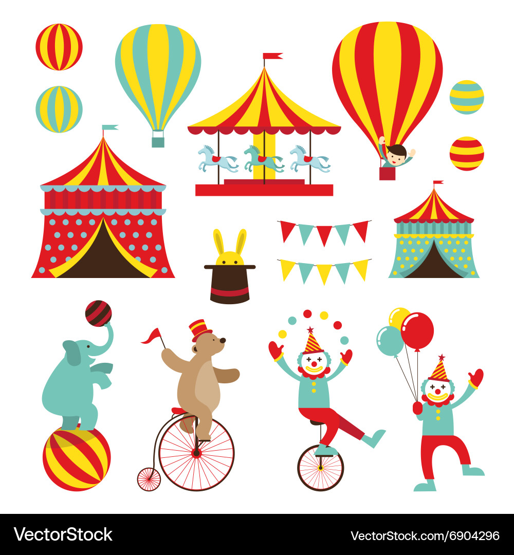 Circus Objects Flat Icons Set Royalty Free Vector Image