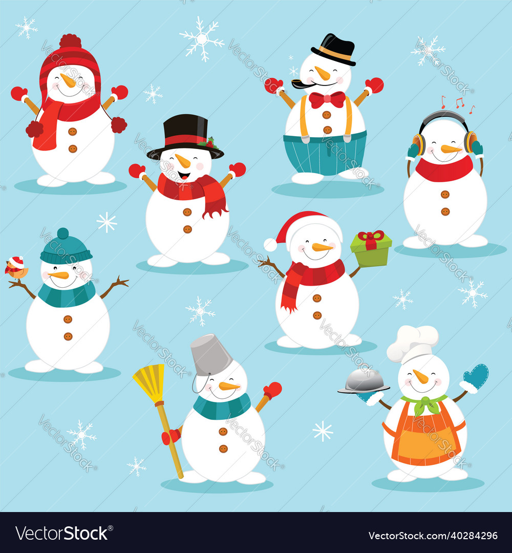 Cute snowman pack Royalty Free Vector Image - VectorStock