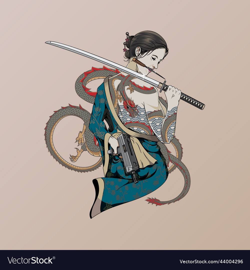 Yakuza Girl With A Dragon Tattoo Royalty Free Vector Image   Yakuza Girl With A Dragon Tattoo Vector 44004296 