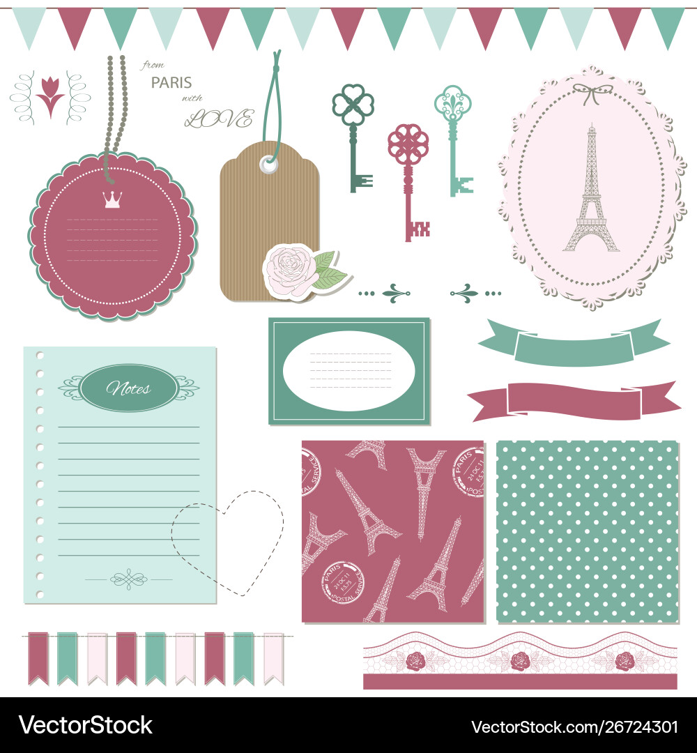 Cute scrapbook design elements set Royalty Free Vector Image