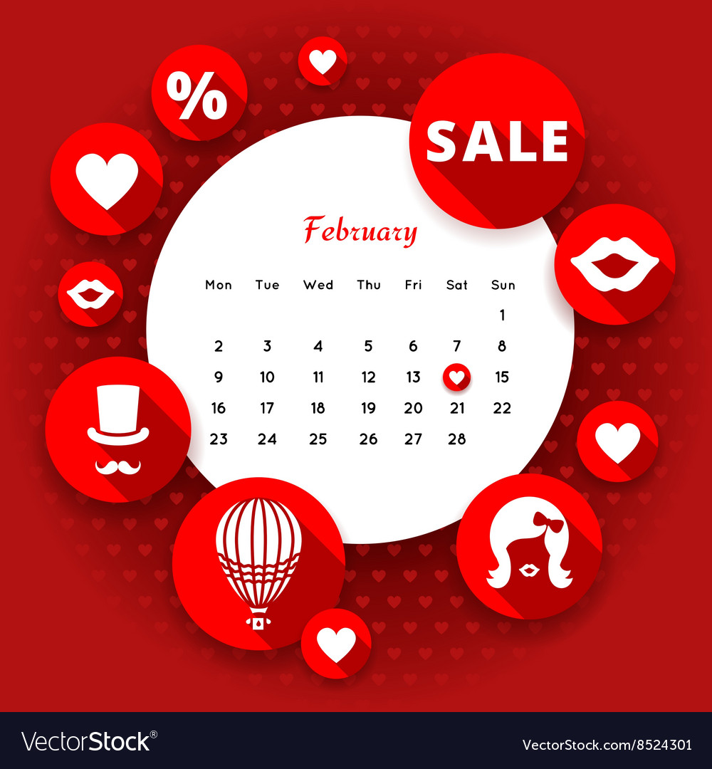 Flache Icons valentines und Kalender