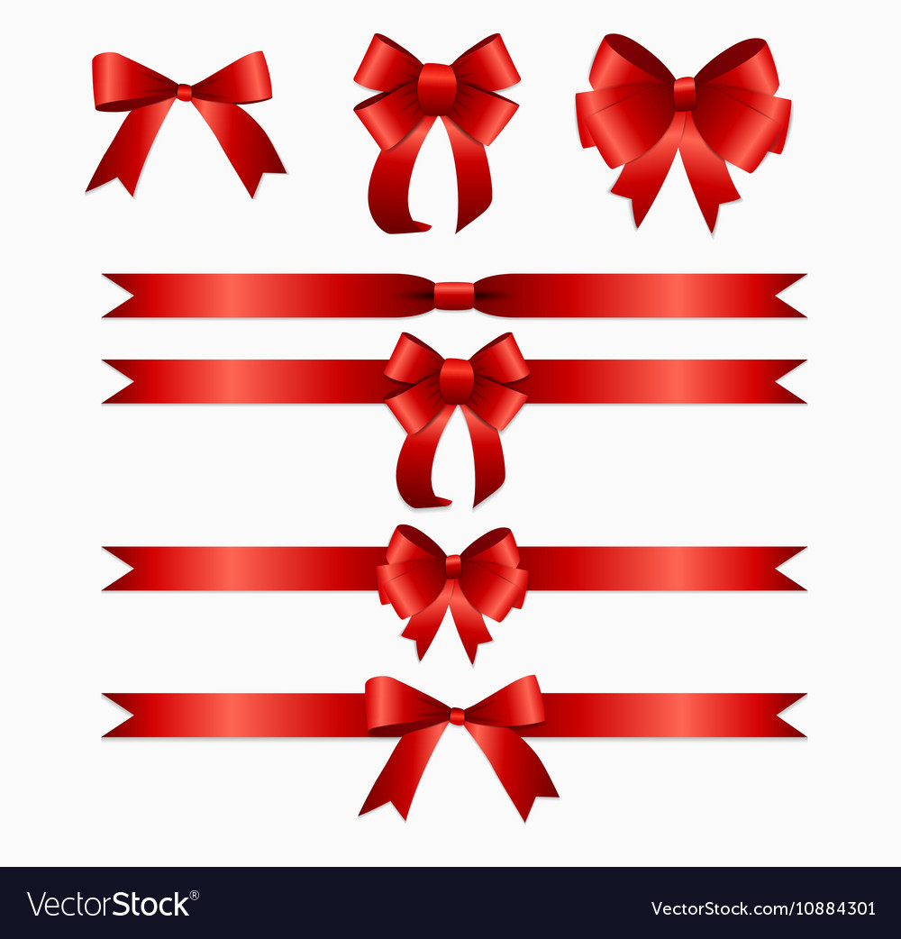 Red ribbon and bow set for birthday christmas Vector Image