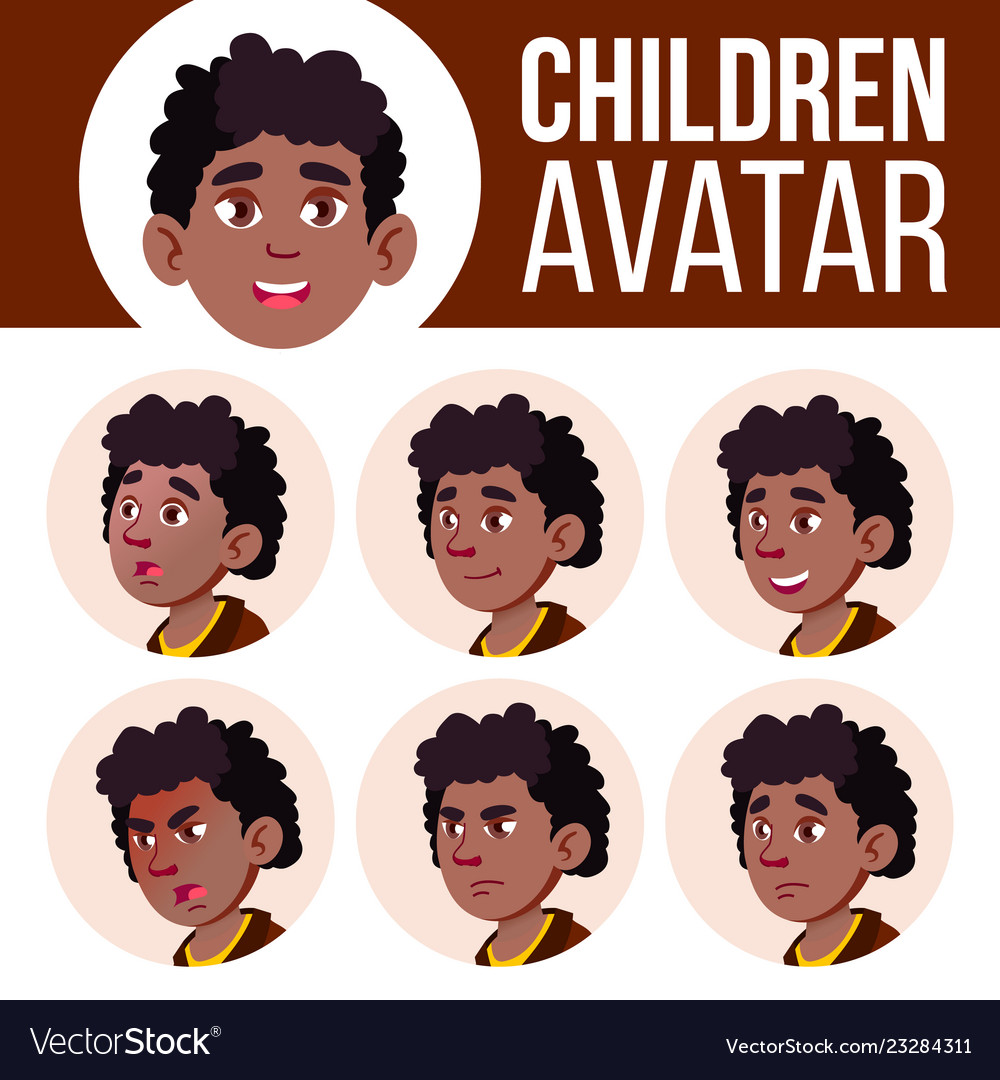 Boy Avatar Set Kid Black Afro American Royalty Free Vector