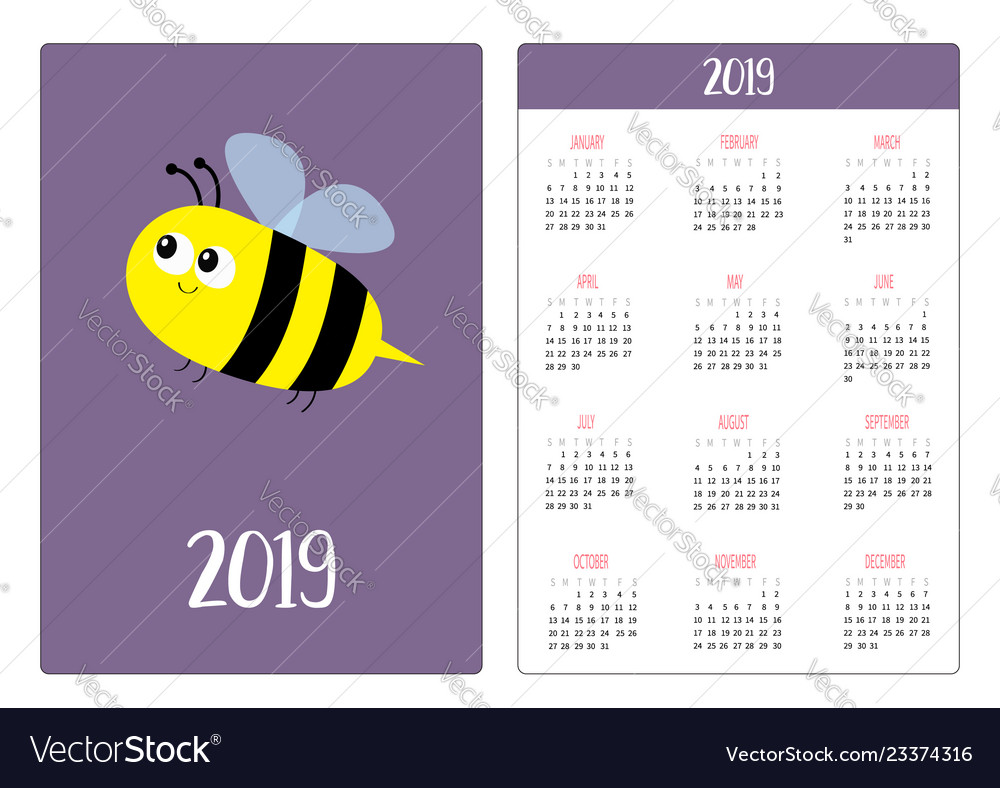 Flying bee insect simple pocket calendar layout