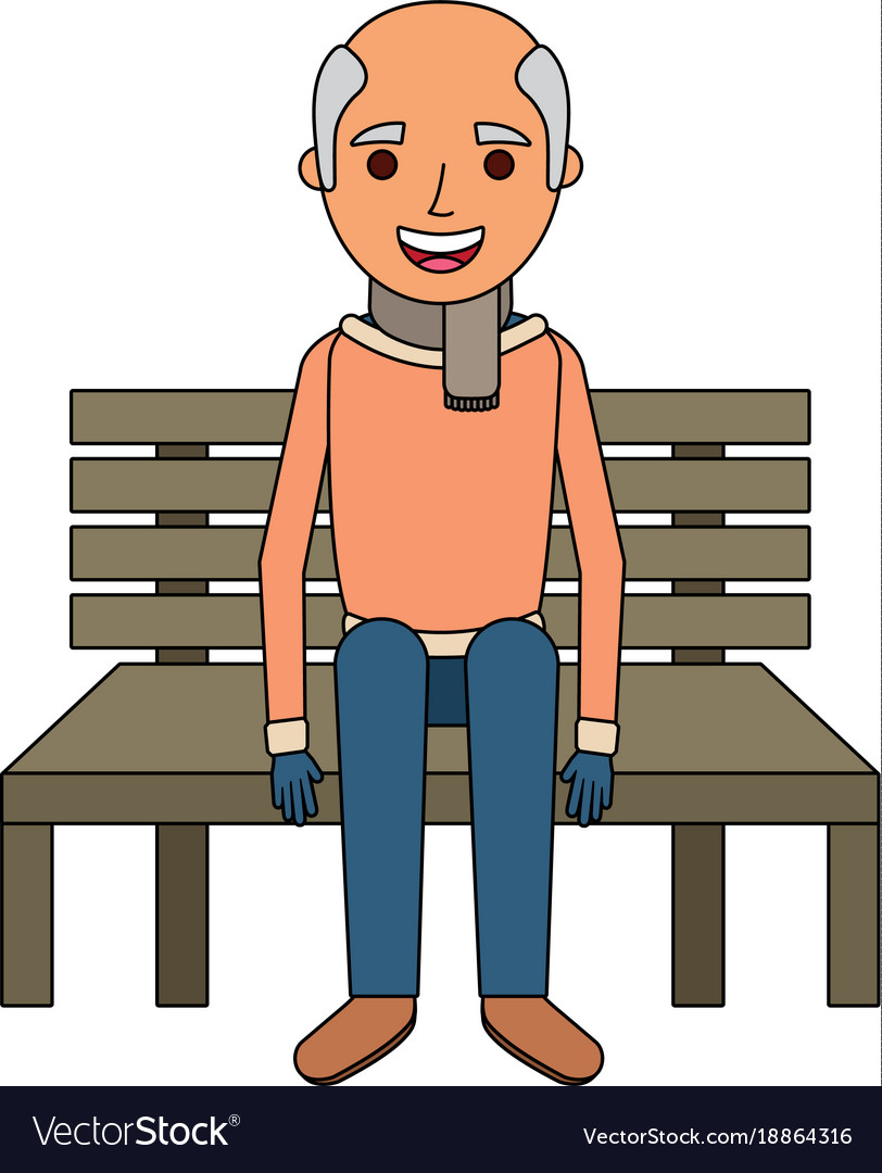 Old man grandpa sitting in bench waiting Vector Image