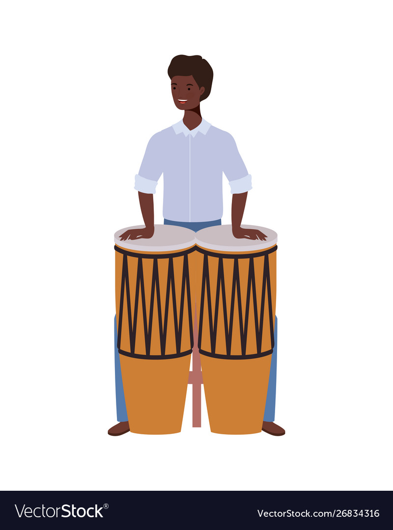 Young man with congas on white background Vector Image