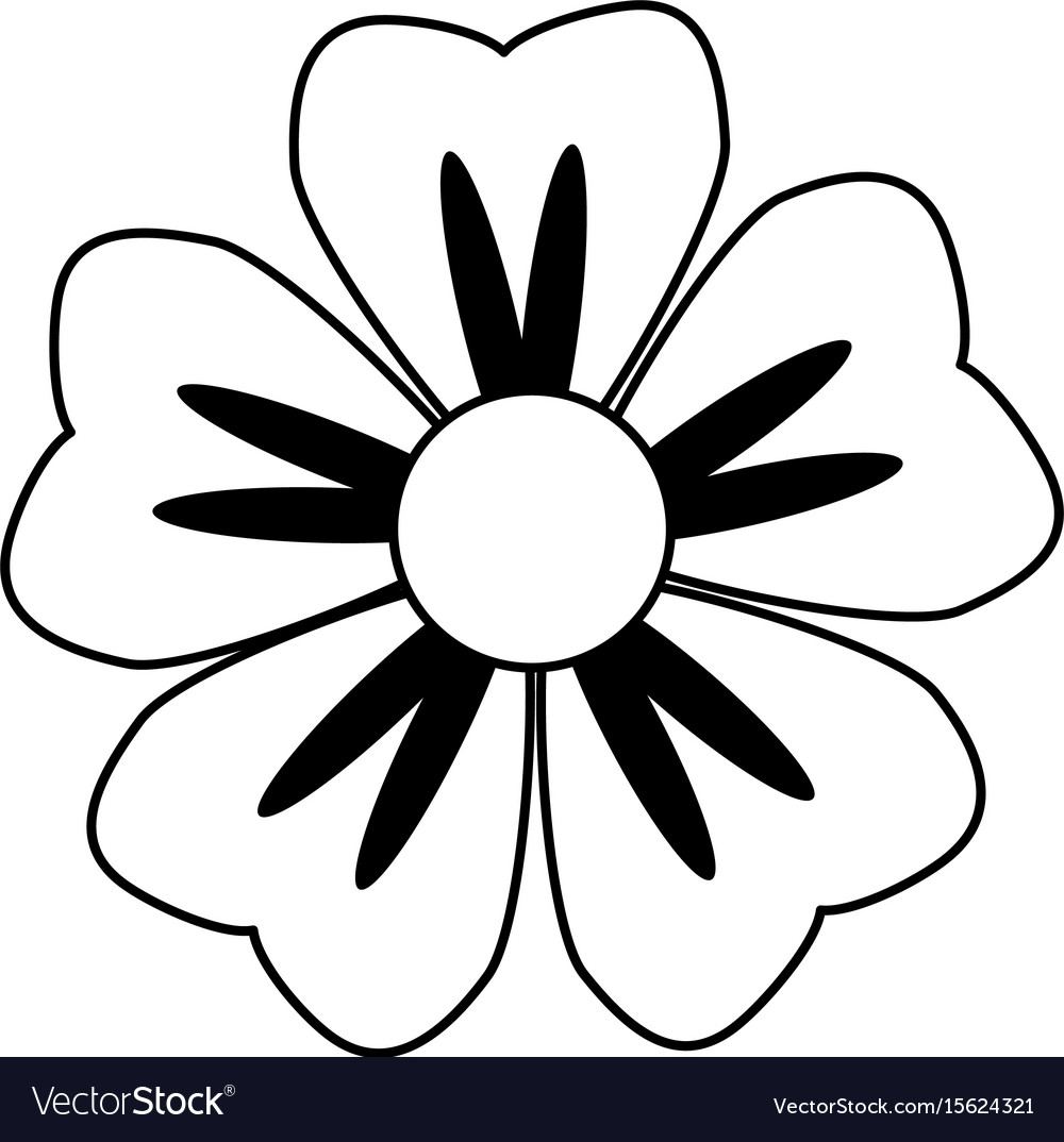 Cartoon Flower In Black And White Line Icon Image Vector Image