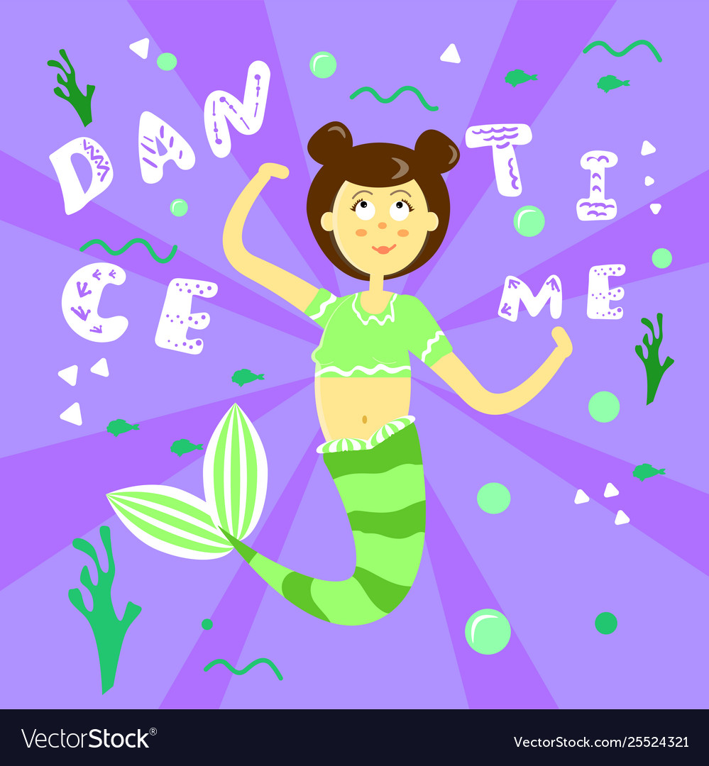 Poster with a cartoon mermaid green tail