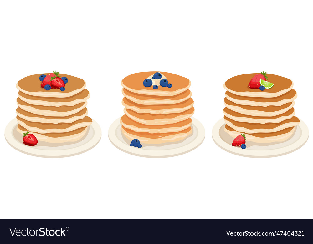 Set of pancakes with blueberriesstrawberry Vector Image