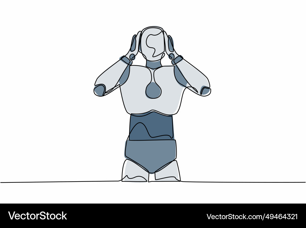 Single one line drawing robot standing Royalty Free Vector