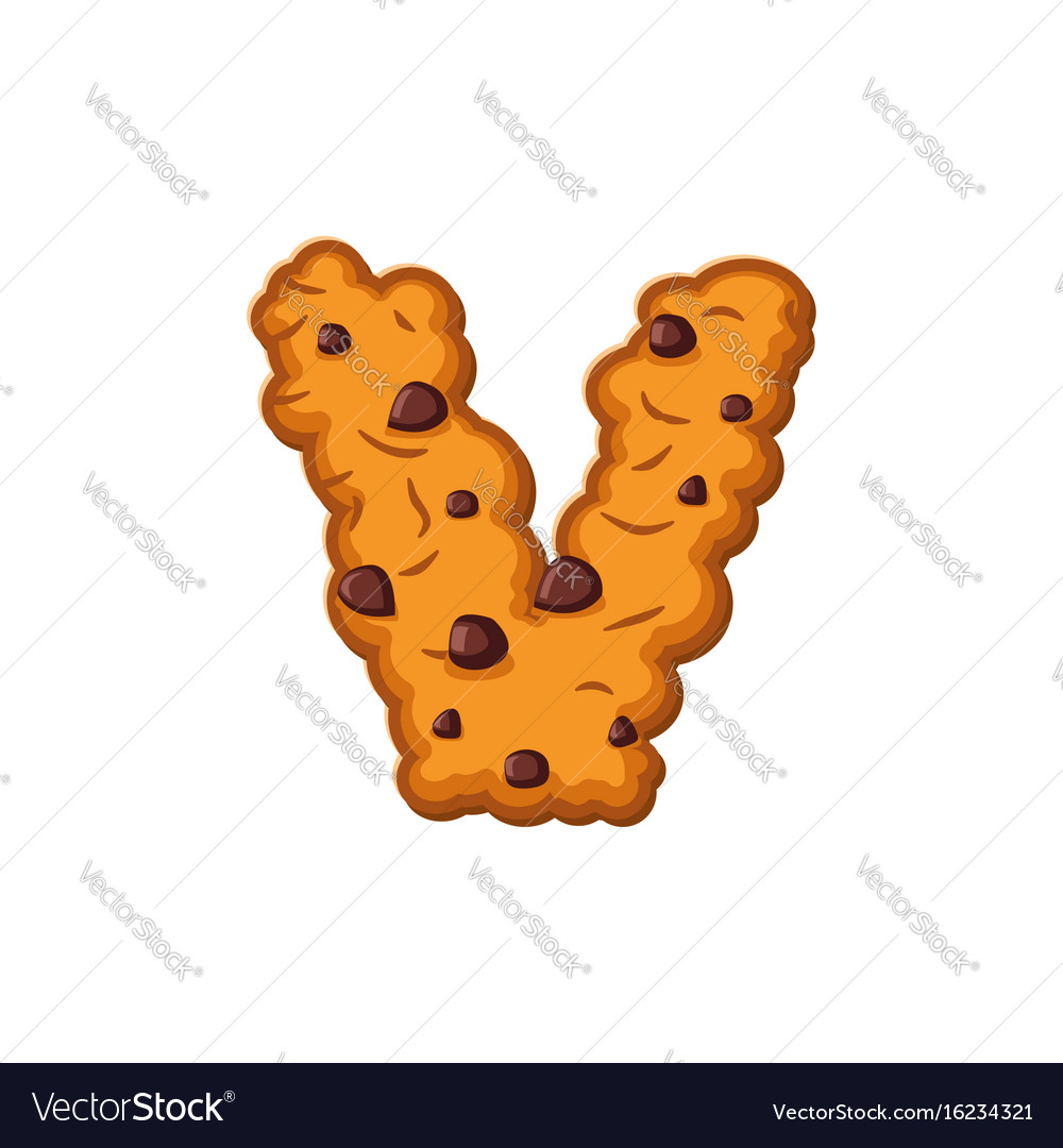 V letter cookies cookie font oatmeal biscuit Vector Image