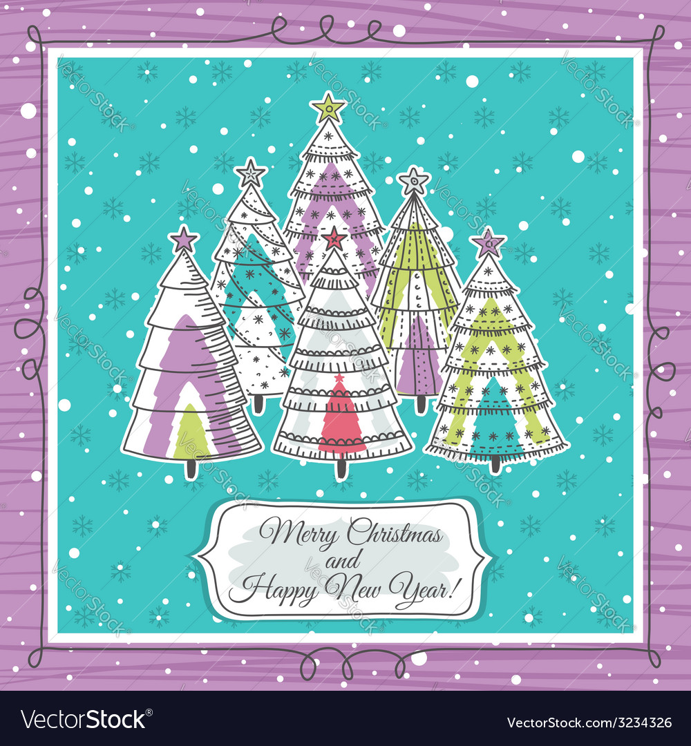 Christmas background with forest of tree Vector Image