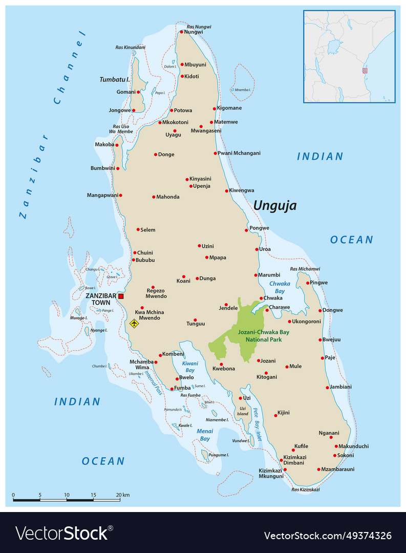 Map of the tanzanian island zanzibar Royalty Free Vector