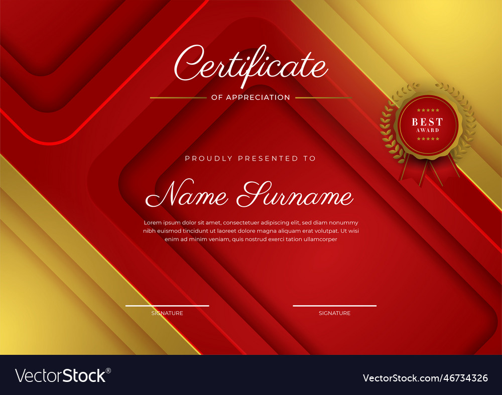 Modern elegant red and gold diploma certificate Vector Image