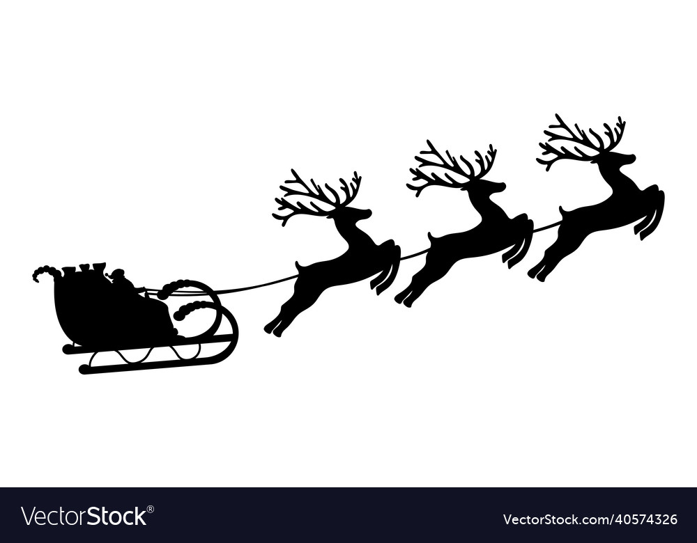 Santa claus rides reindeer in a sleigh sled Vector Image