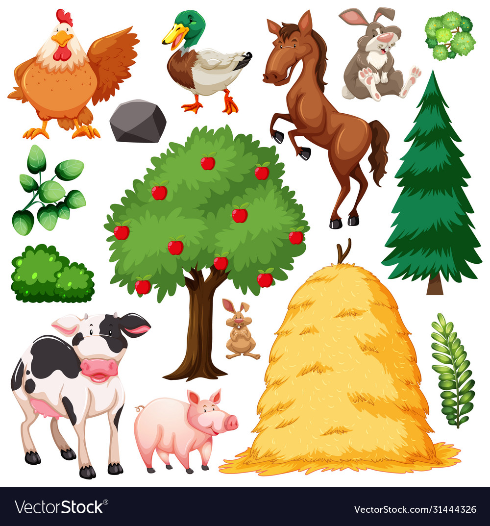 Set cute animal farm and nature Royalty Free Vector Image