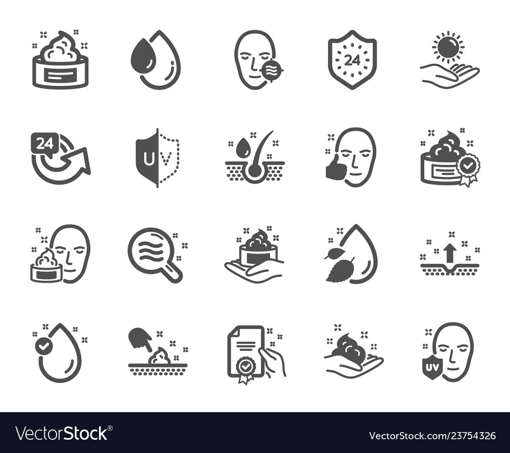 Skin care icons set of cream serum drop and face Vector Image