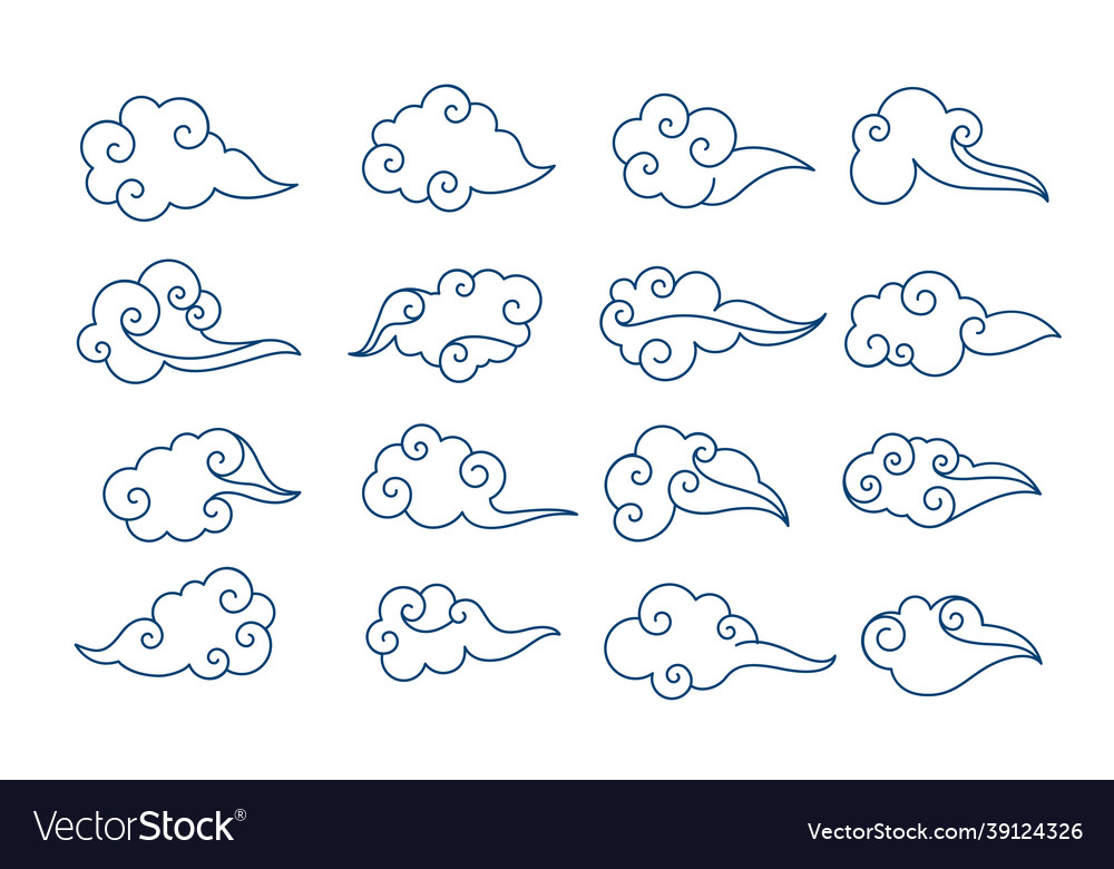 Traditional chinese clouds set in line style