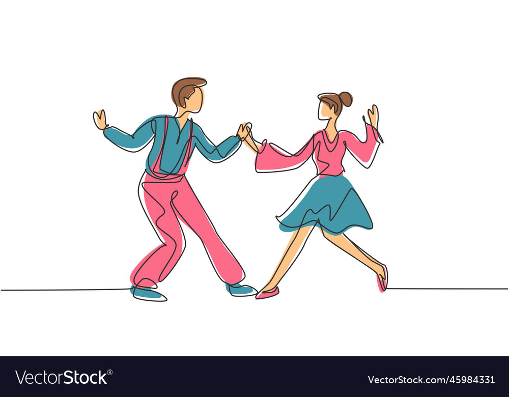 Continuous one line drawing man and woman dancing