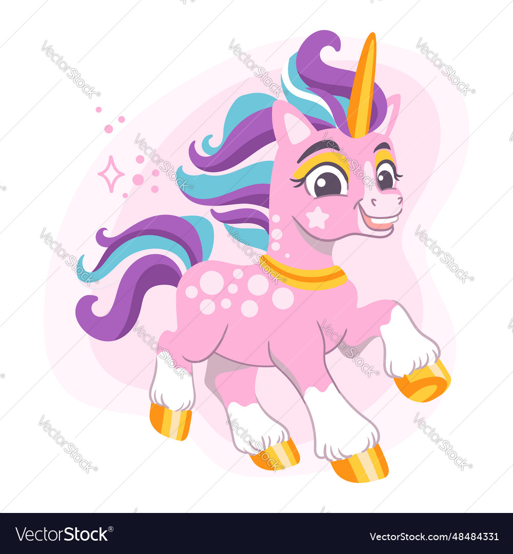 Cute cartoon character happy pink unicorn Vector Image