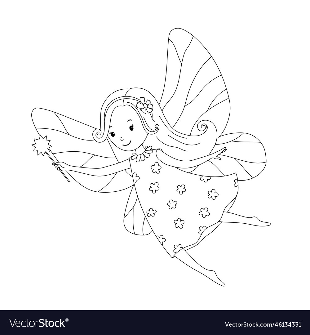 Cute little fairy with wings and magic wand