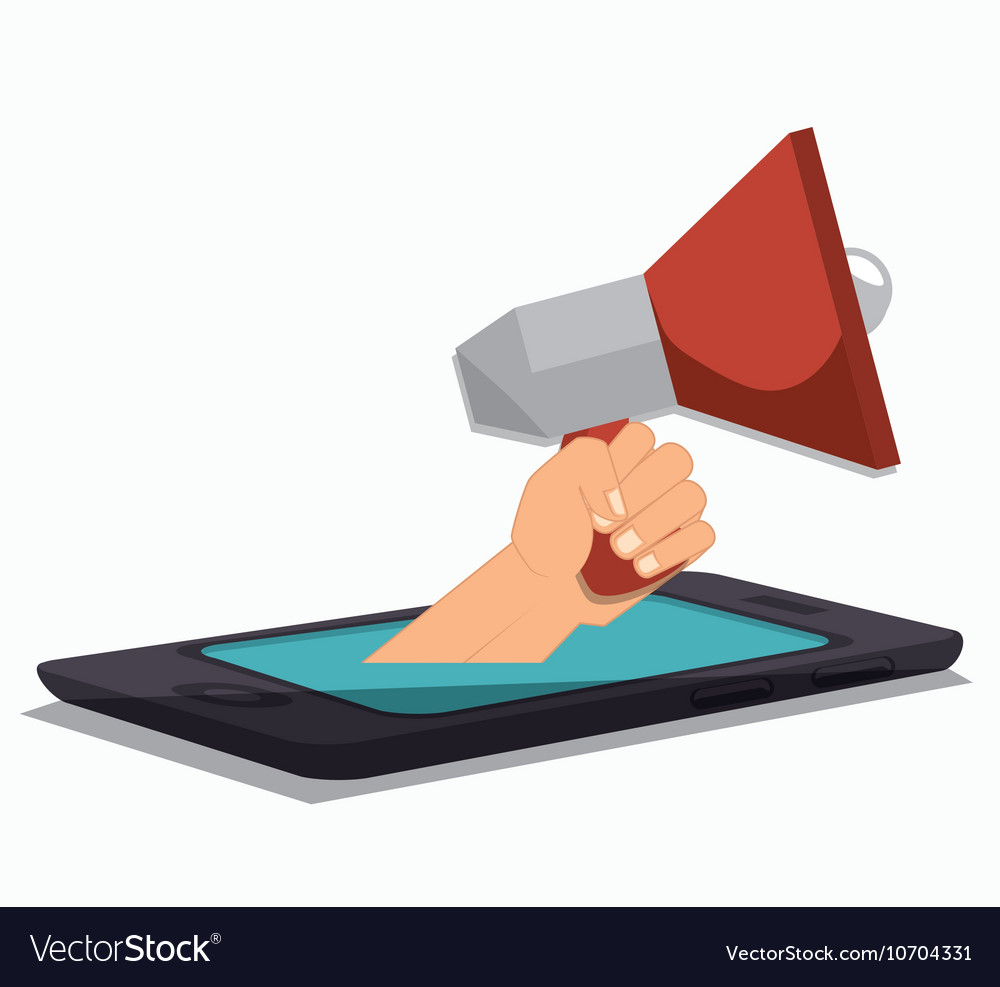 Megaphone smartpthone hand social media isolated