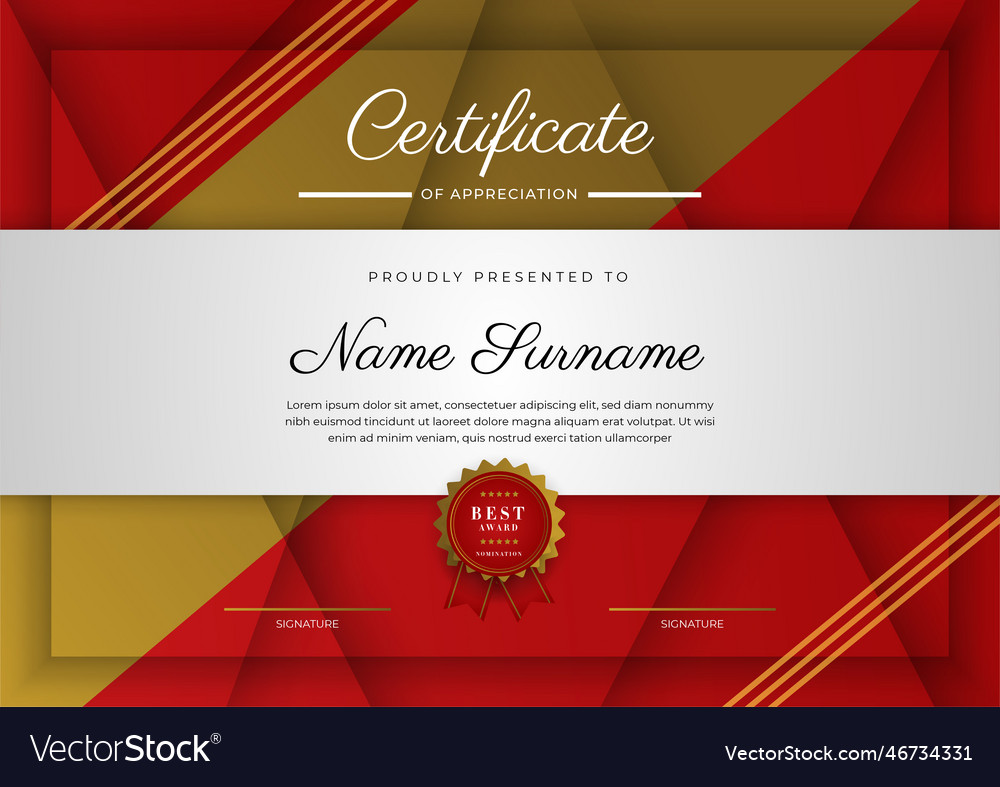 Modern Elegant Red And Gold Diploma Certificate Vector Image