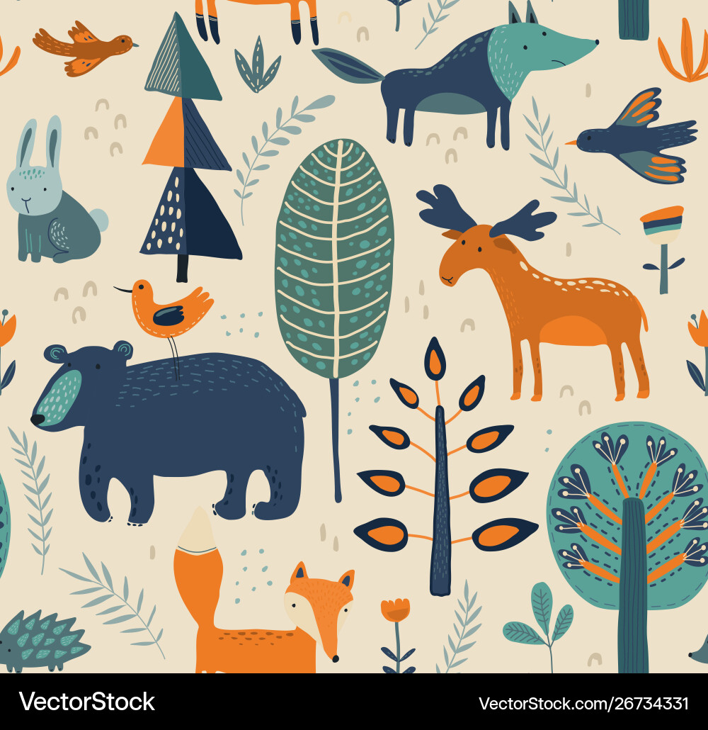 Seamless pattern with hand drawn forest Royalty Free Vector