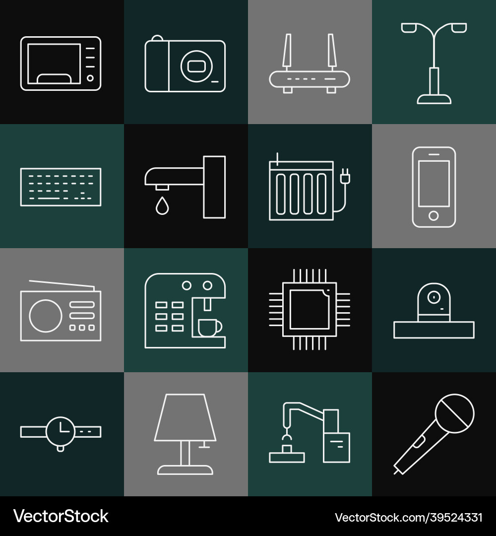 Set line microphone security camera smartphone Vector Image