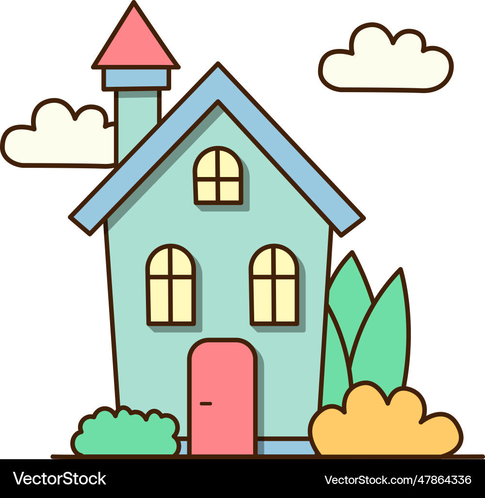 Beautiful house with three windows Royalty Free Vector Image