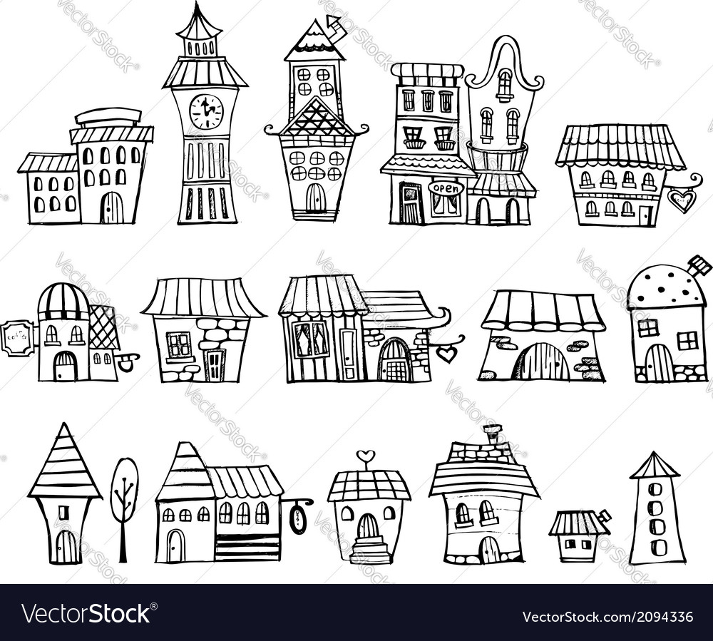 Cartoon fairy tale drawing houses Royalty Free Vector Image