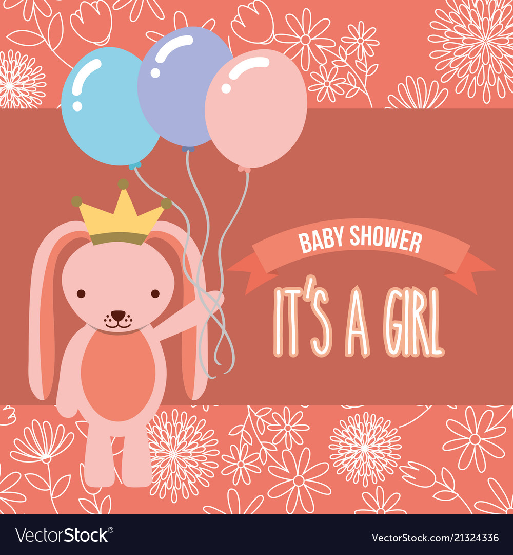 Pink rabbit with balloons baby shower its a girl