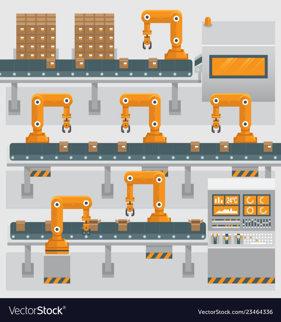 Robotic Factory Royalty Free Vector Image Vectorstock Robotic Factory Royalty Free Vector Image Vectorstock