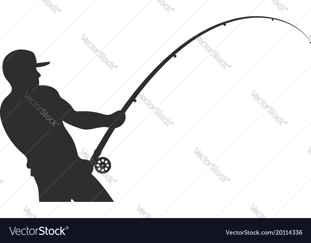 Download Silhouette of a fisherman with a fishing rod Vector Image