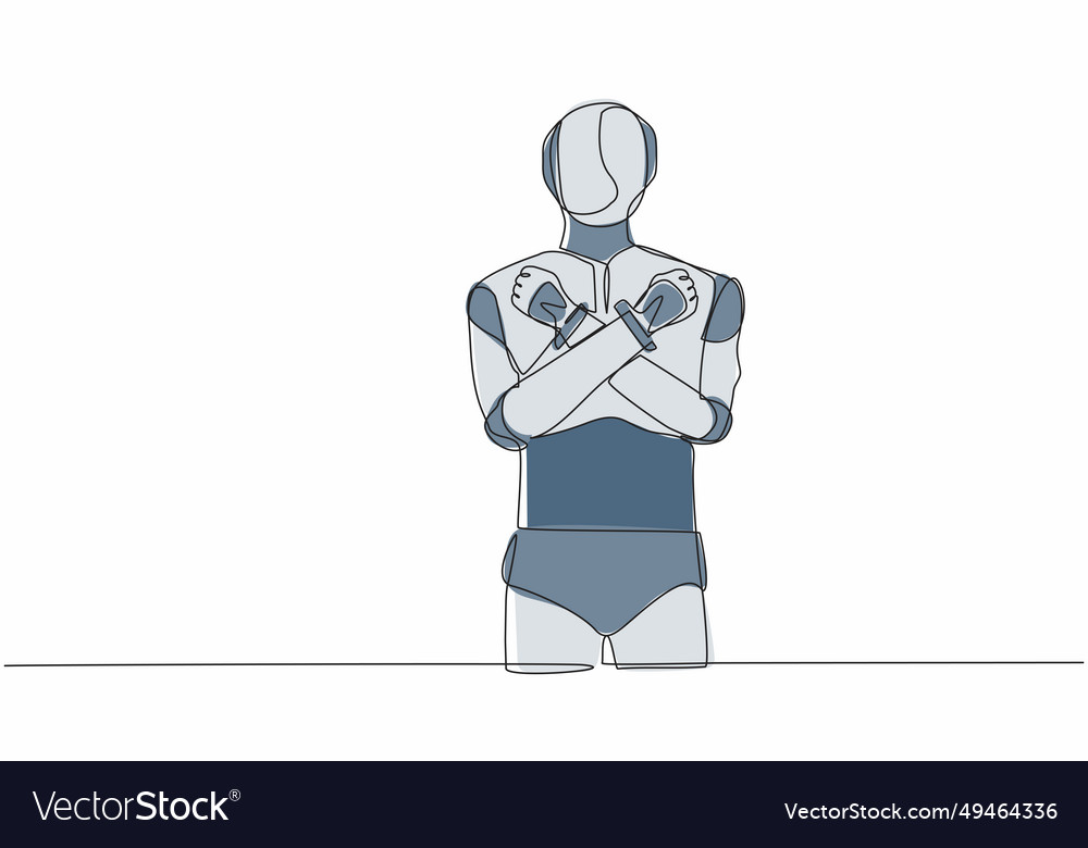 Single continuous line drawing robot standing