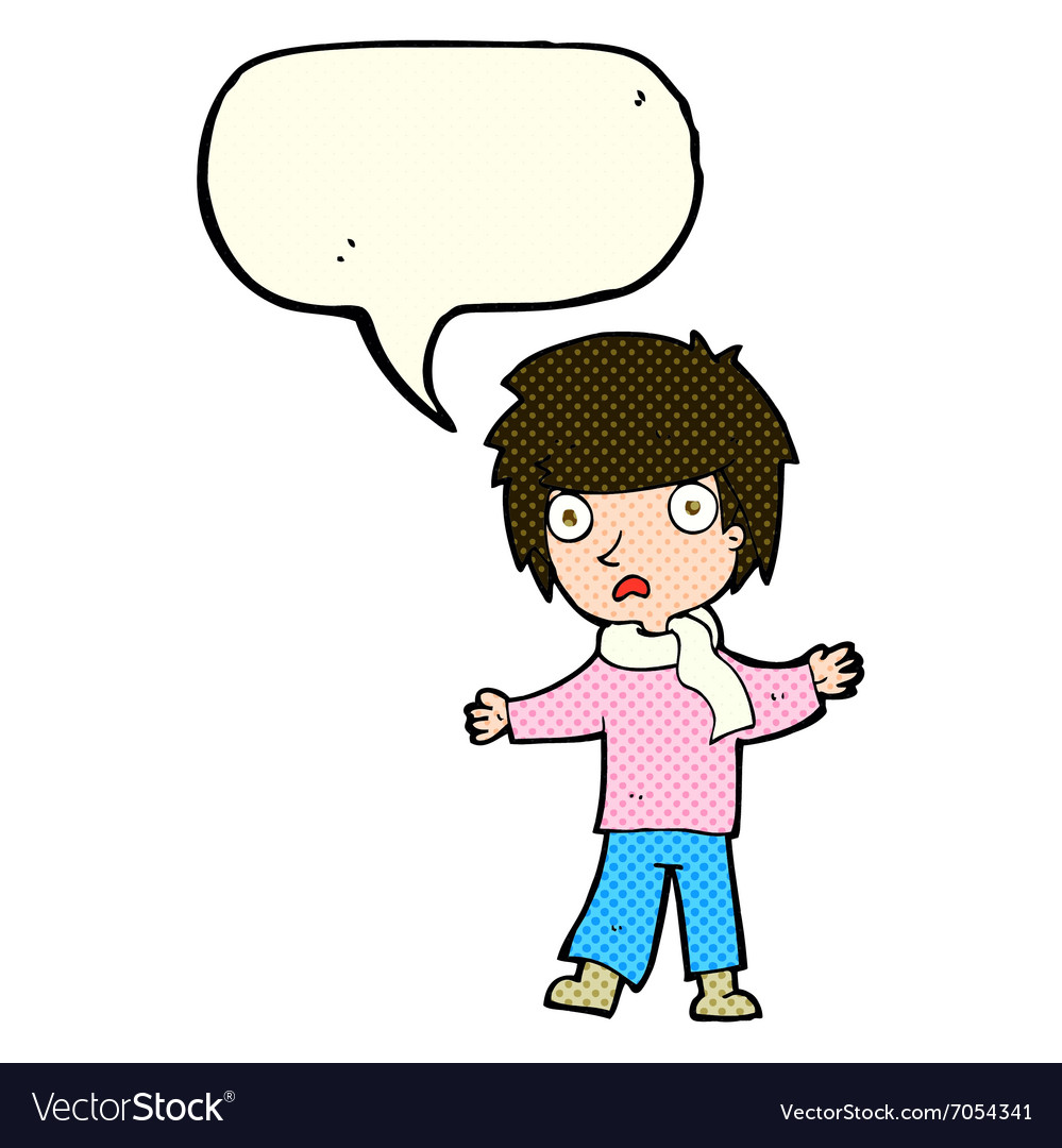 Cartoon unhappy boy with speech bubble Royalty Free Vector