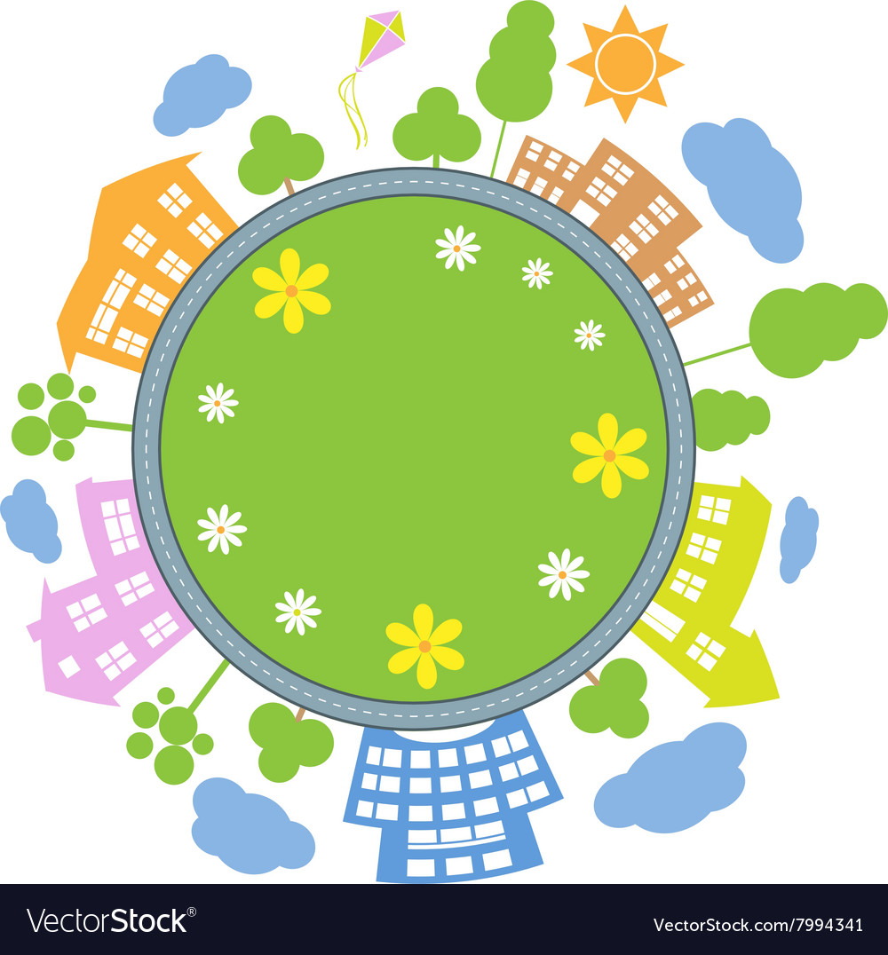 City around circle with building and road round Vector Image