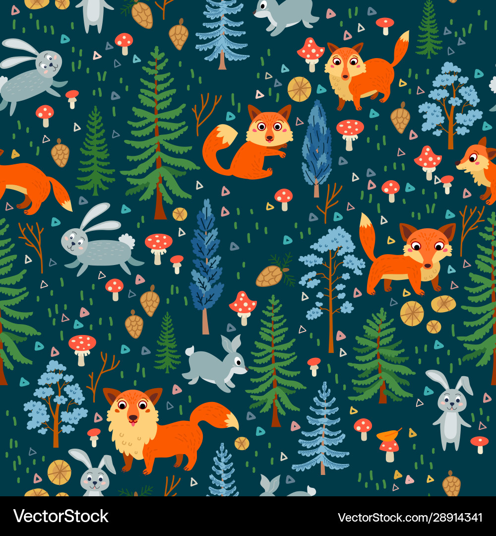 Fox childish seamless pattern Royalty Free Vector Image