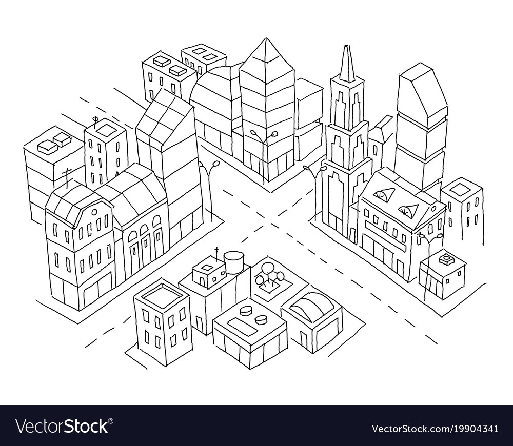 Intersection of the city sketch skyscrapers Vector Image