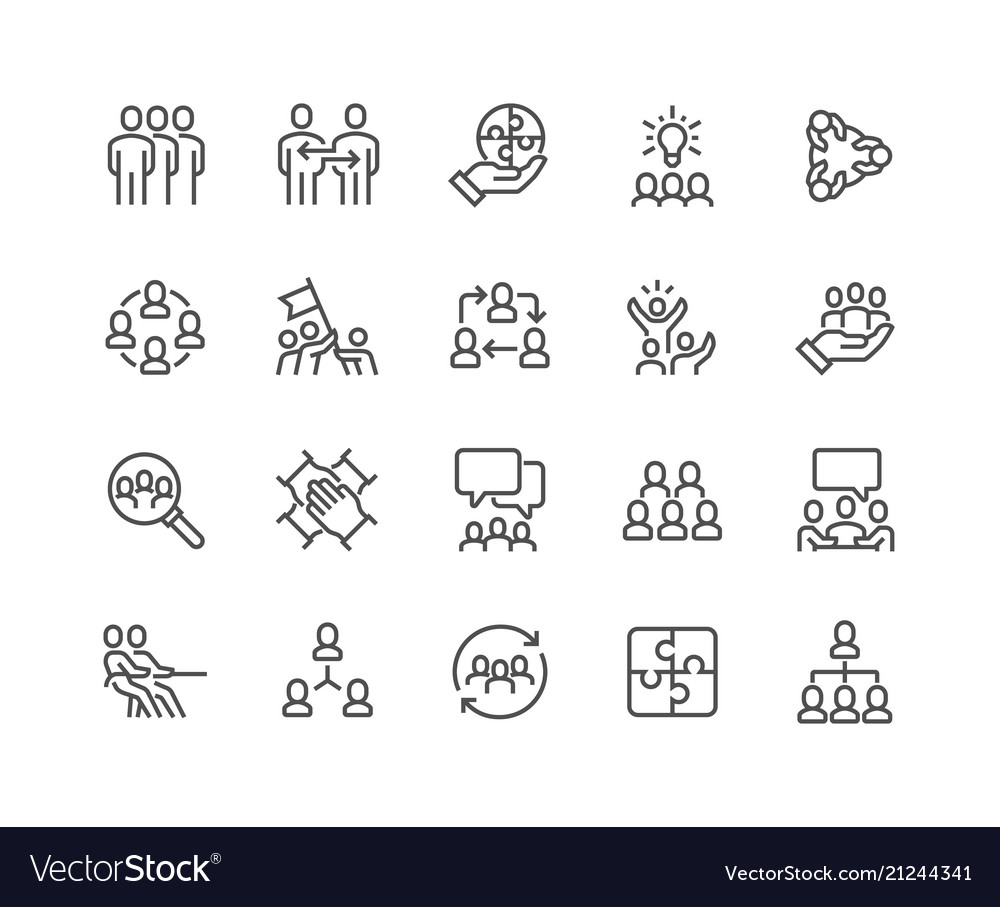 Line team work icons vector image Line team work icons