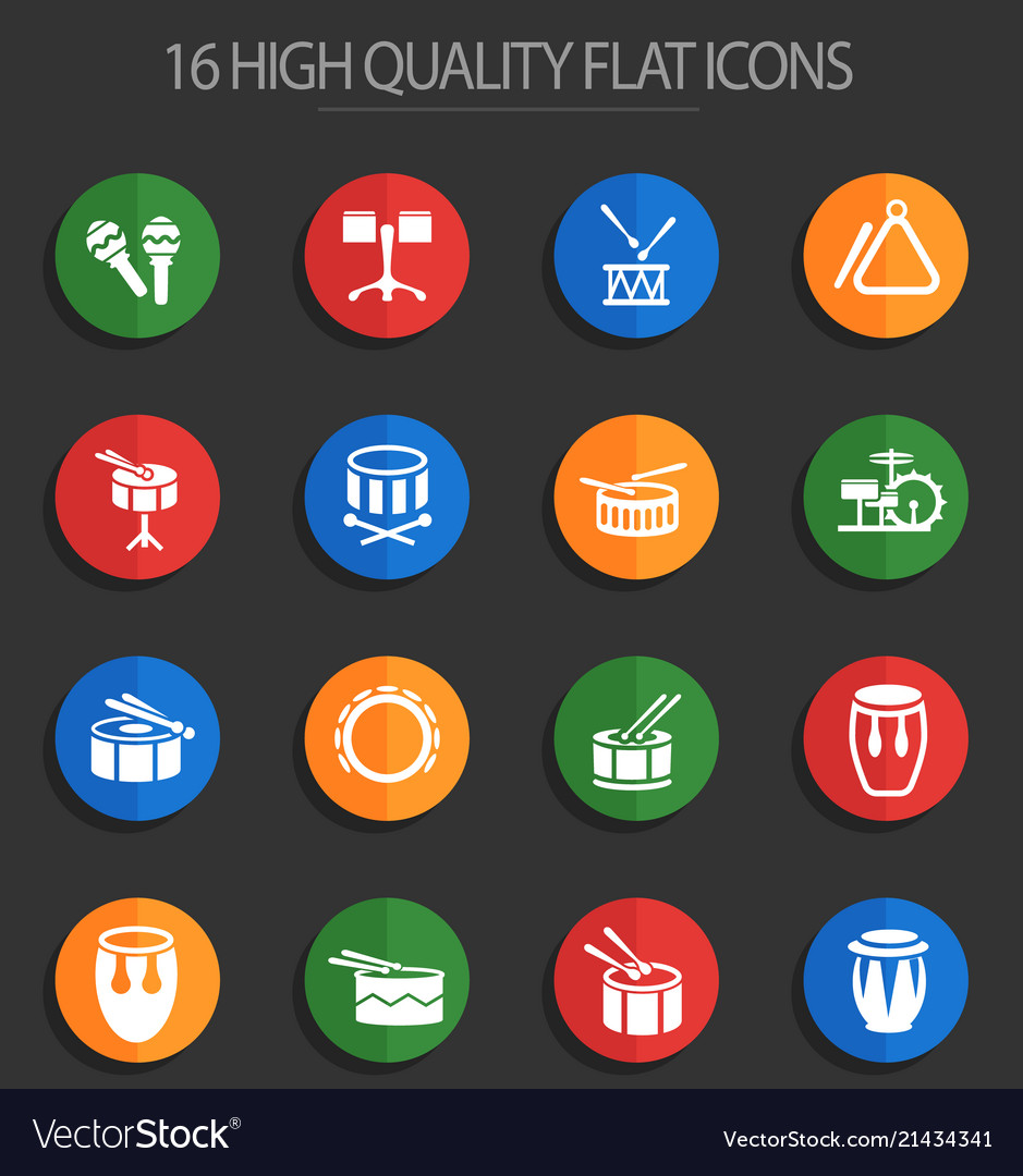 Rhythm instruments 16 flat icons